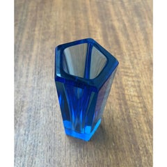 Vintage Blue Art Glass Block Vase, 1970s