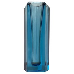 Vintage Blue Art Glass Block Vase, 1970s