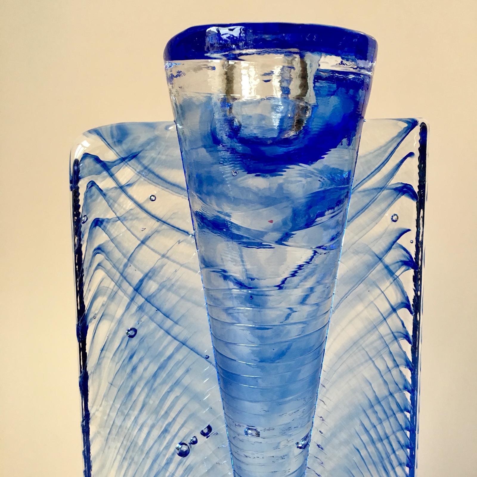 Swedish Vintage Blue Art Glass Candleholder 