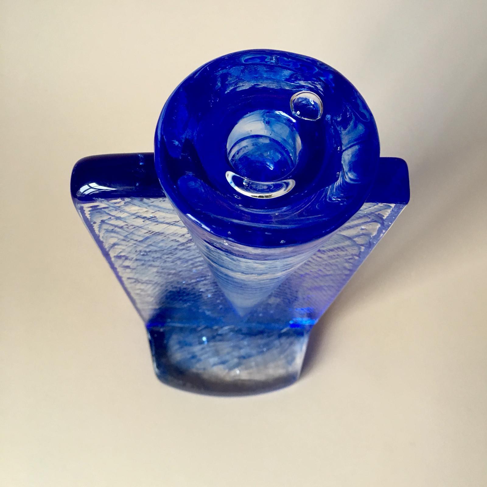 20th Century Vintage Blue Art Glass Candleholder 