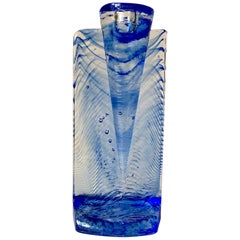 Vintage Blue Art Glass Candleholder "Ice Age" by Kjell Engman for Kosta Boda