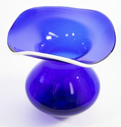 Vintage Murano Art Glass Vase, Cobalt Blue, Hand-Crafted, Italy, 1960