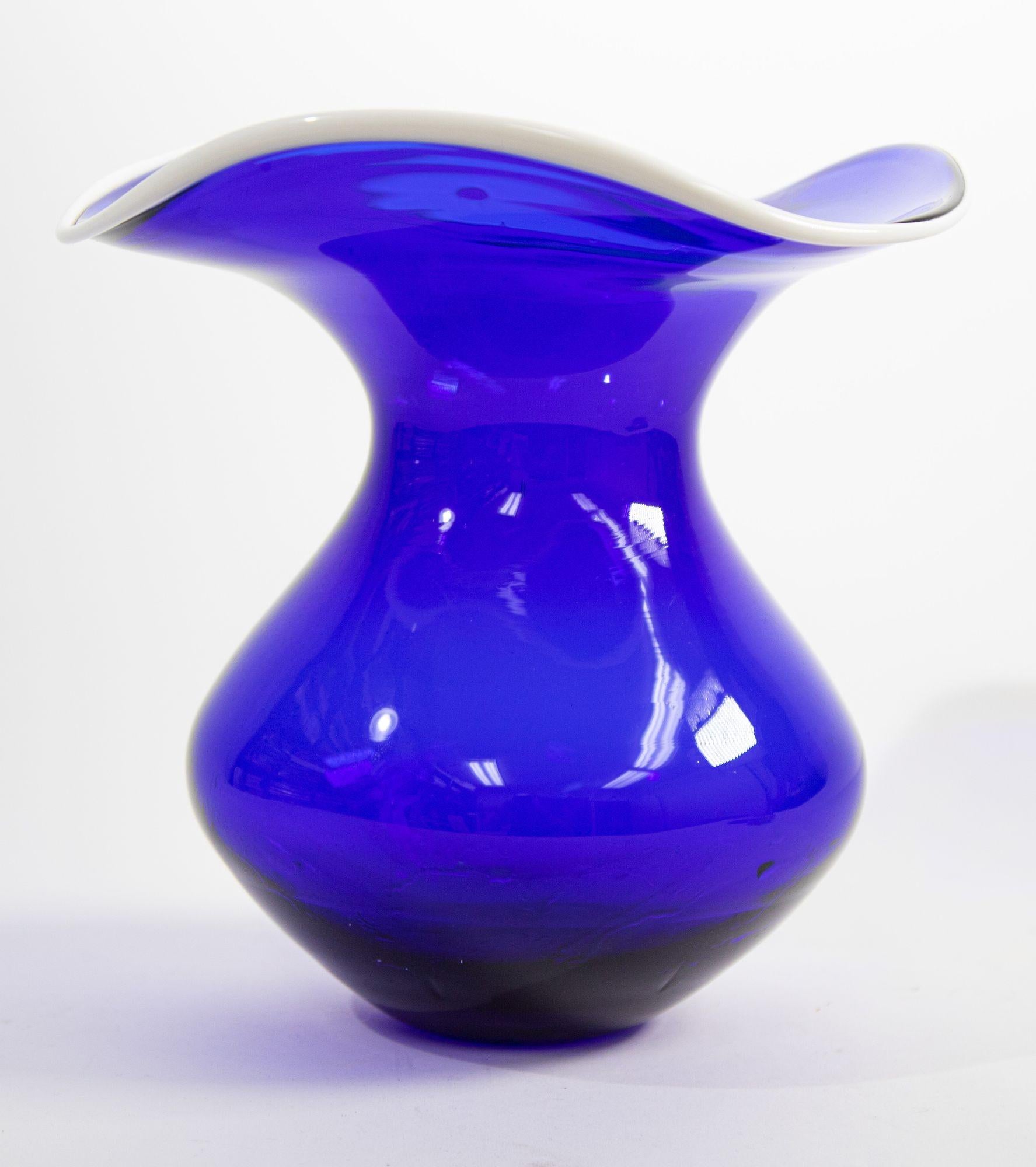Italian Vintage Blue Art Glass Murano Vase For Sale