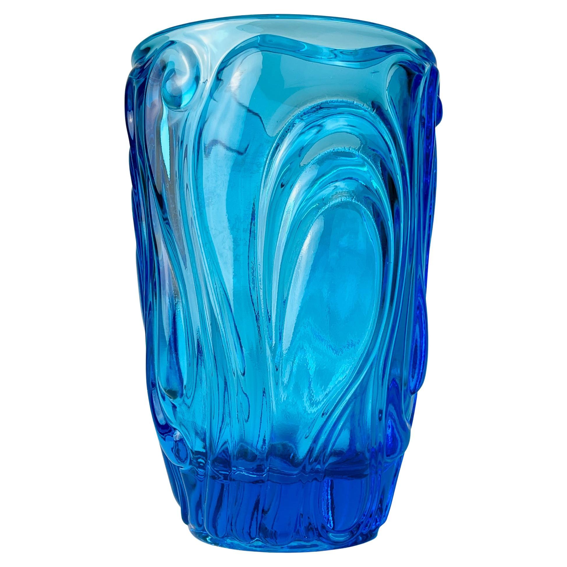 Vintage blue art glass vase, Italy 1970s