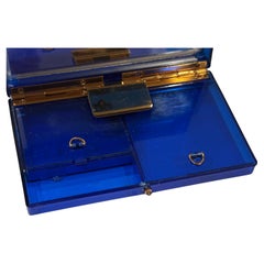 Vintage Blue Bakelite and Brass Compact Case by Henriette