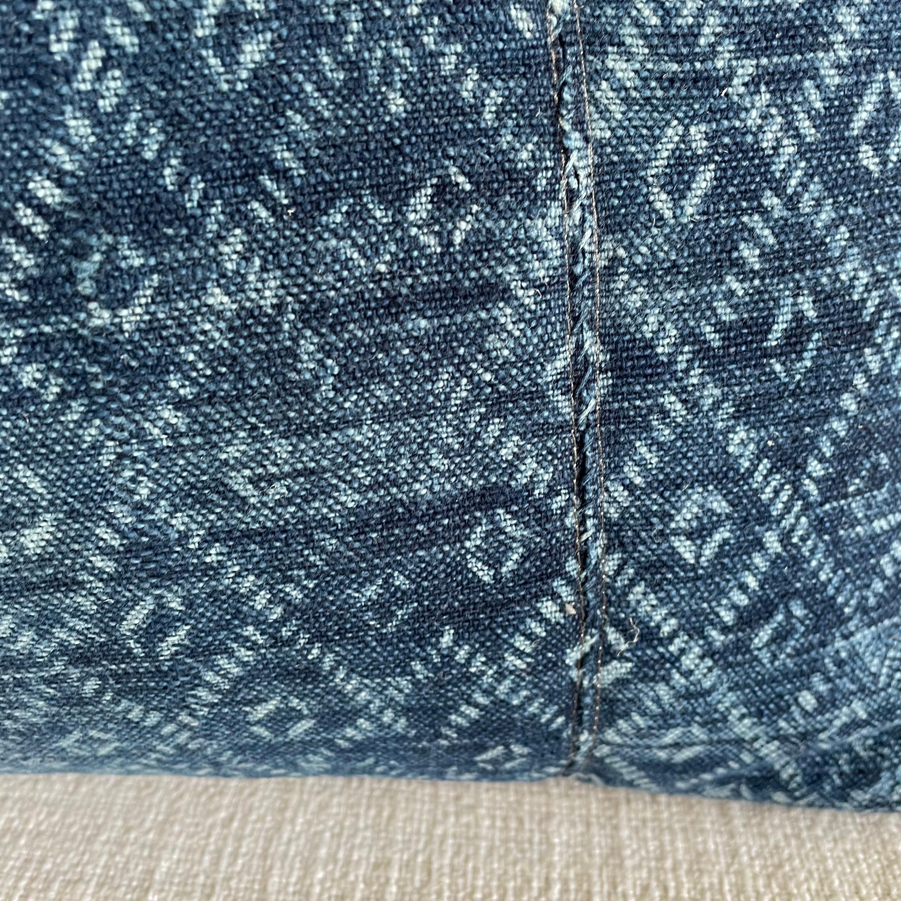 Vintage Blue Batik Lumbar Pillow In Good Condition In Brea, CA