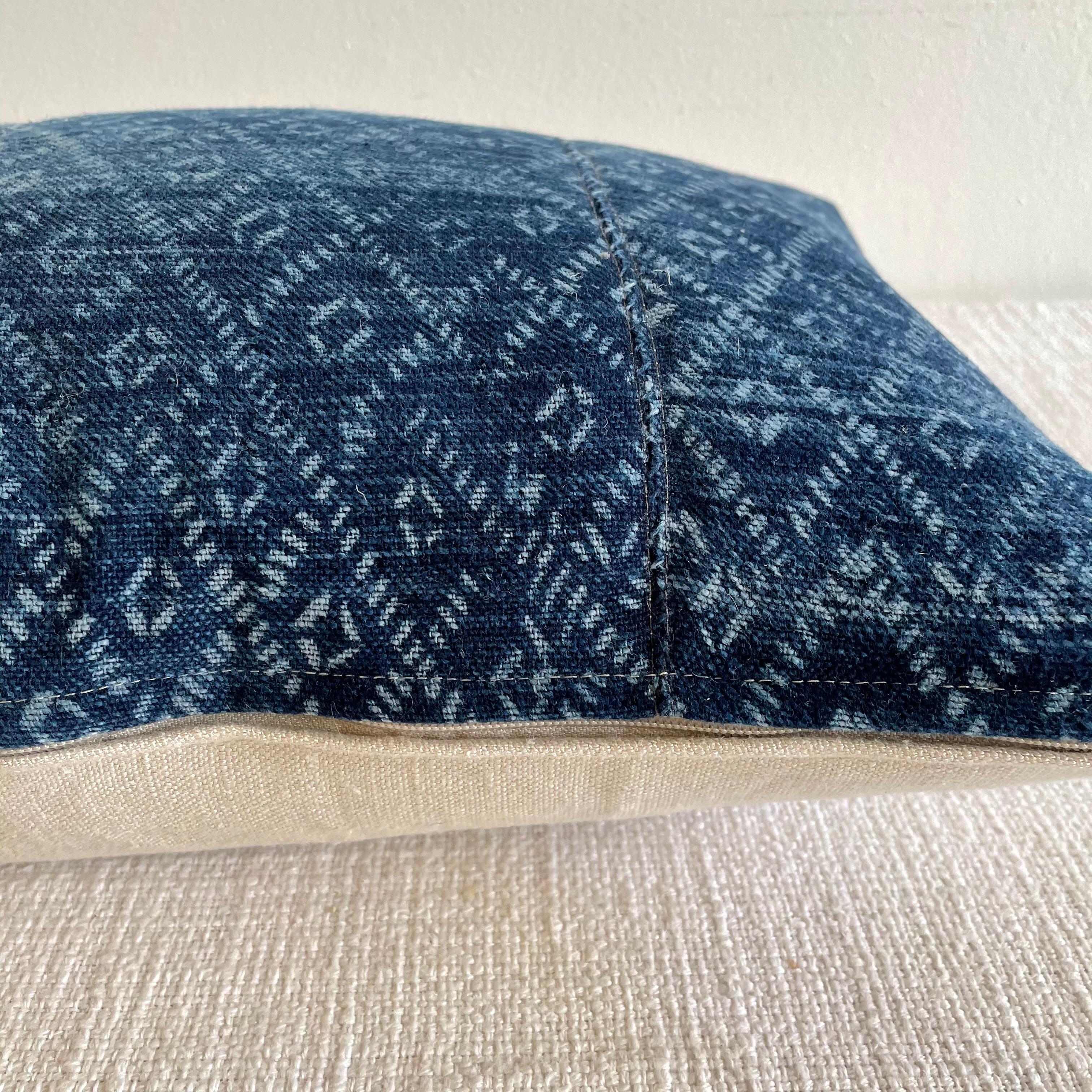 Cotton Vintage Blue Batik Lumbar Pillow