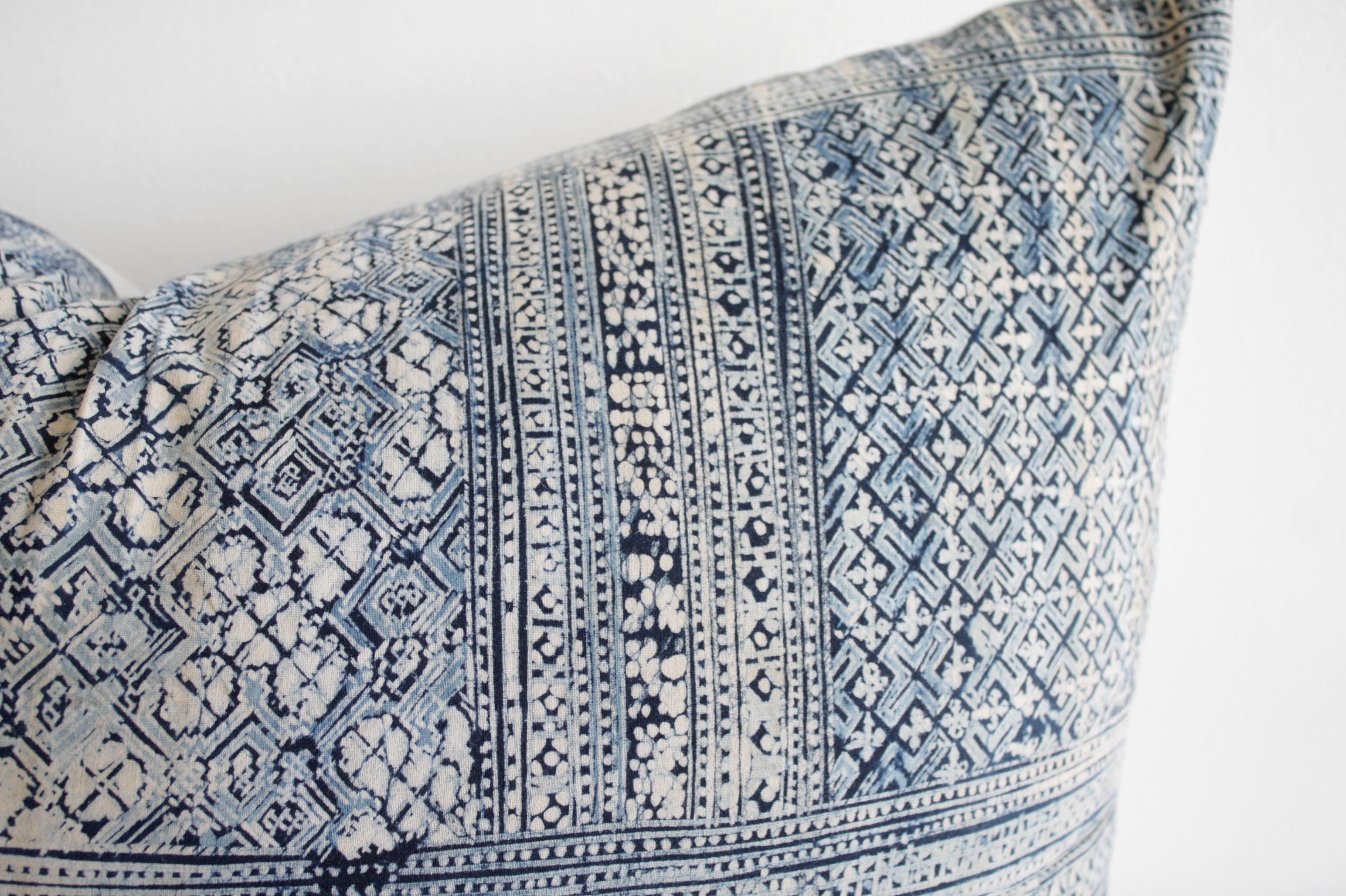 Contemporary Vintage Blue Batik Standard Queen Size Pillow