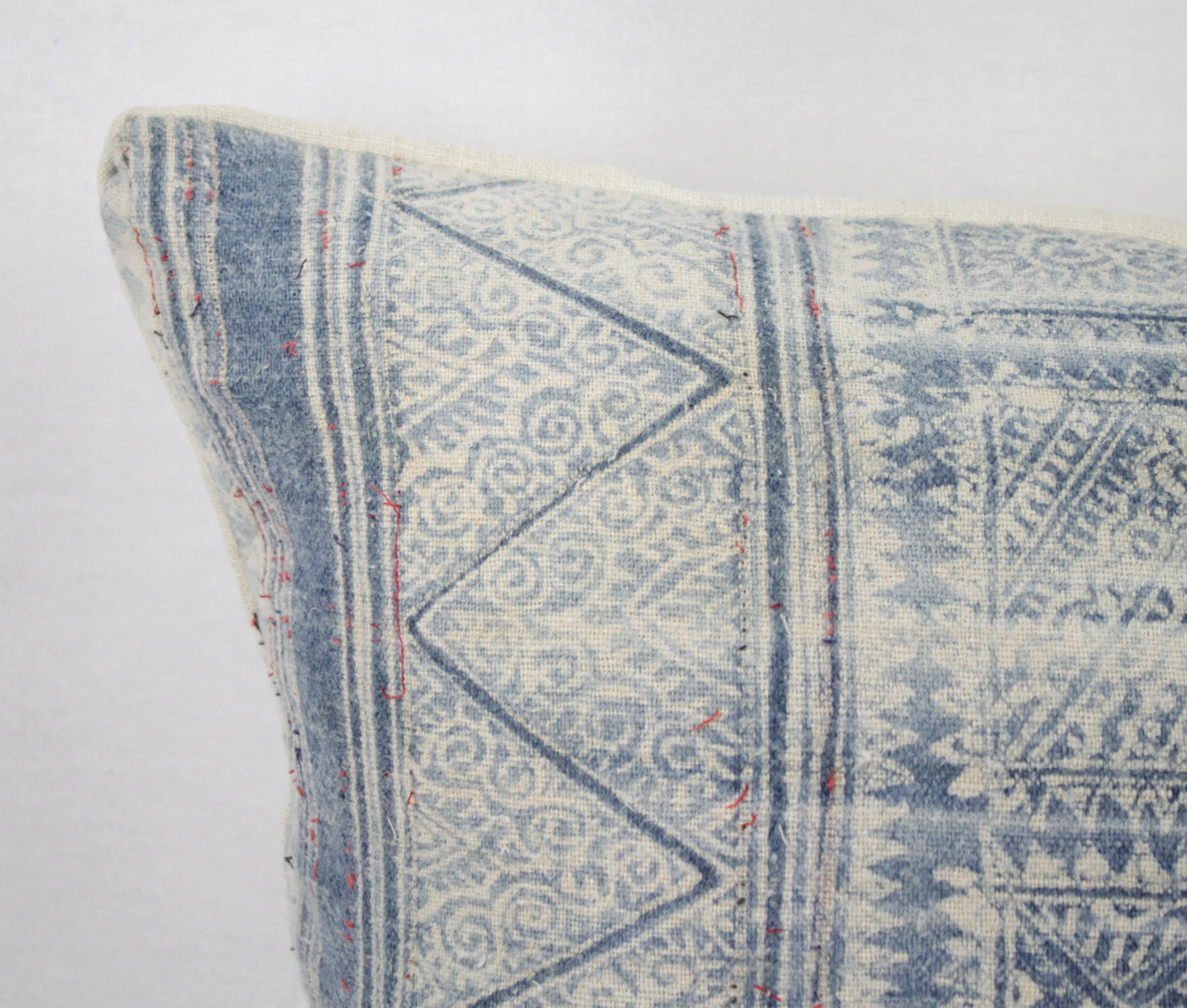 Vintage Blue Batik Style Pillow In Good Condition In Brea, CA