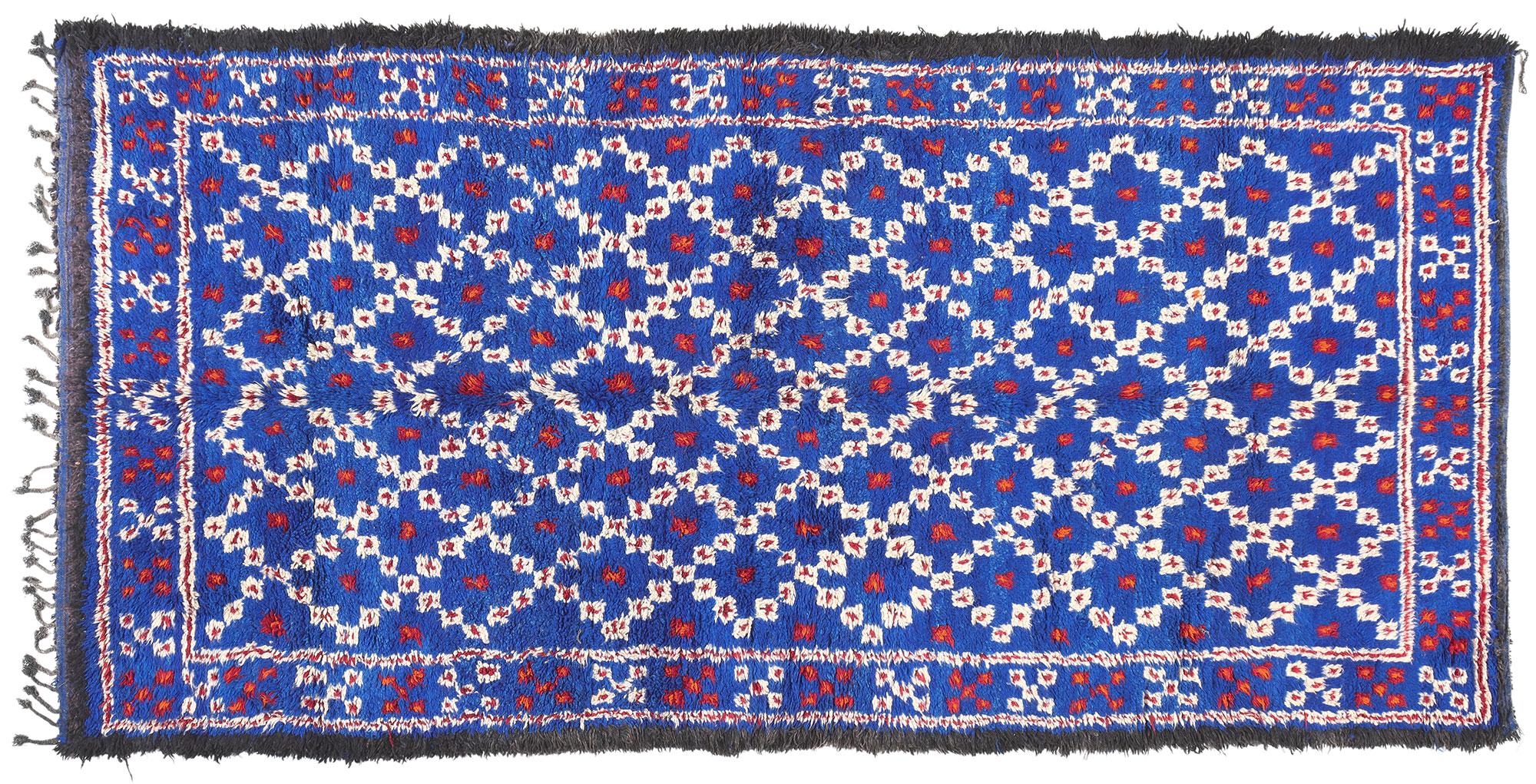 Wool Vintage Blue Beni MGuild Moroccan Rug For Sale