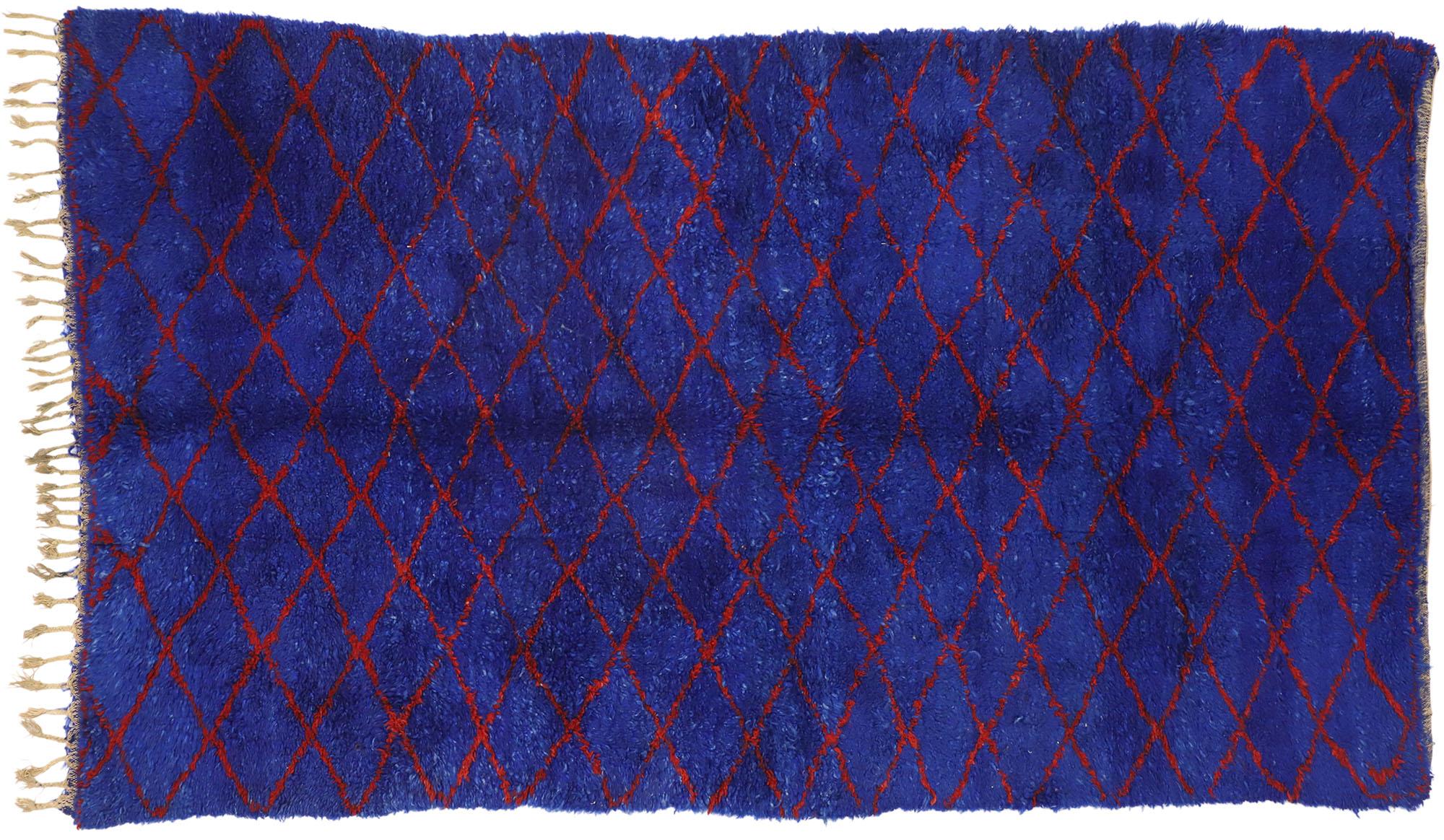 Wool Vintage Blue Beni MGuild Moroccan Rug  For Sale