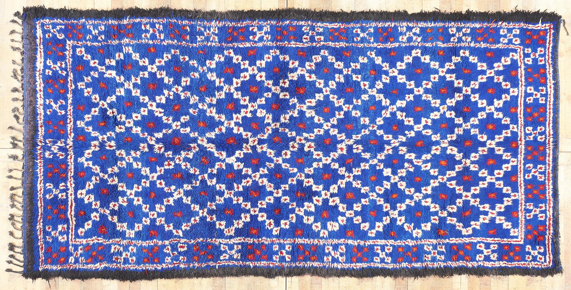 20th Century Vintage Blue Beni MGuild Moroccan Rug For Sale