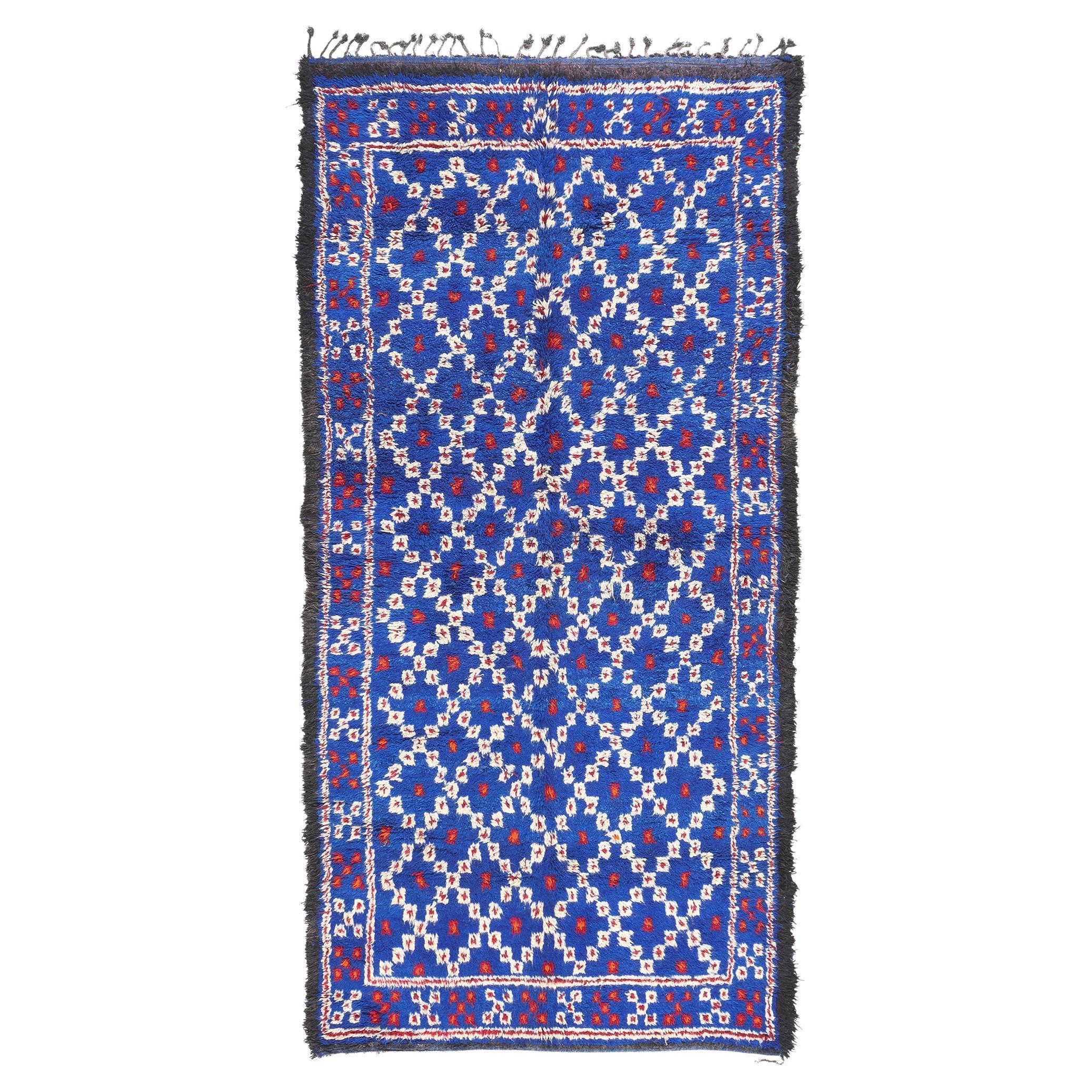 Vintage Blue Beni MGuild Moroccan Rug For Sale