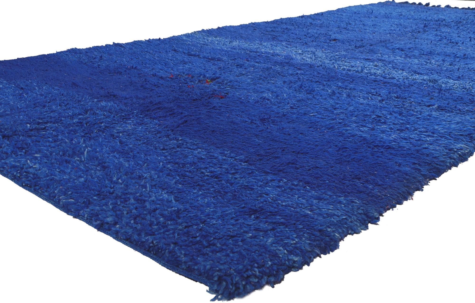 21019 Vintage Blue Beni MGuild Moroccan Rug, 06'03 x 13'02. Let yourself be whisked away on a cozy nomadic journey, as you step onto this mesmerizing hand-knotted wool vintage Beni MGuild Moroccan rug. This magical carpet ride will transport you to