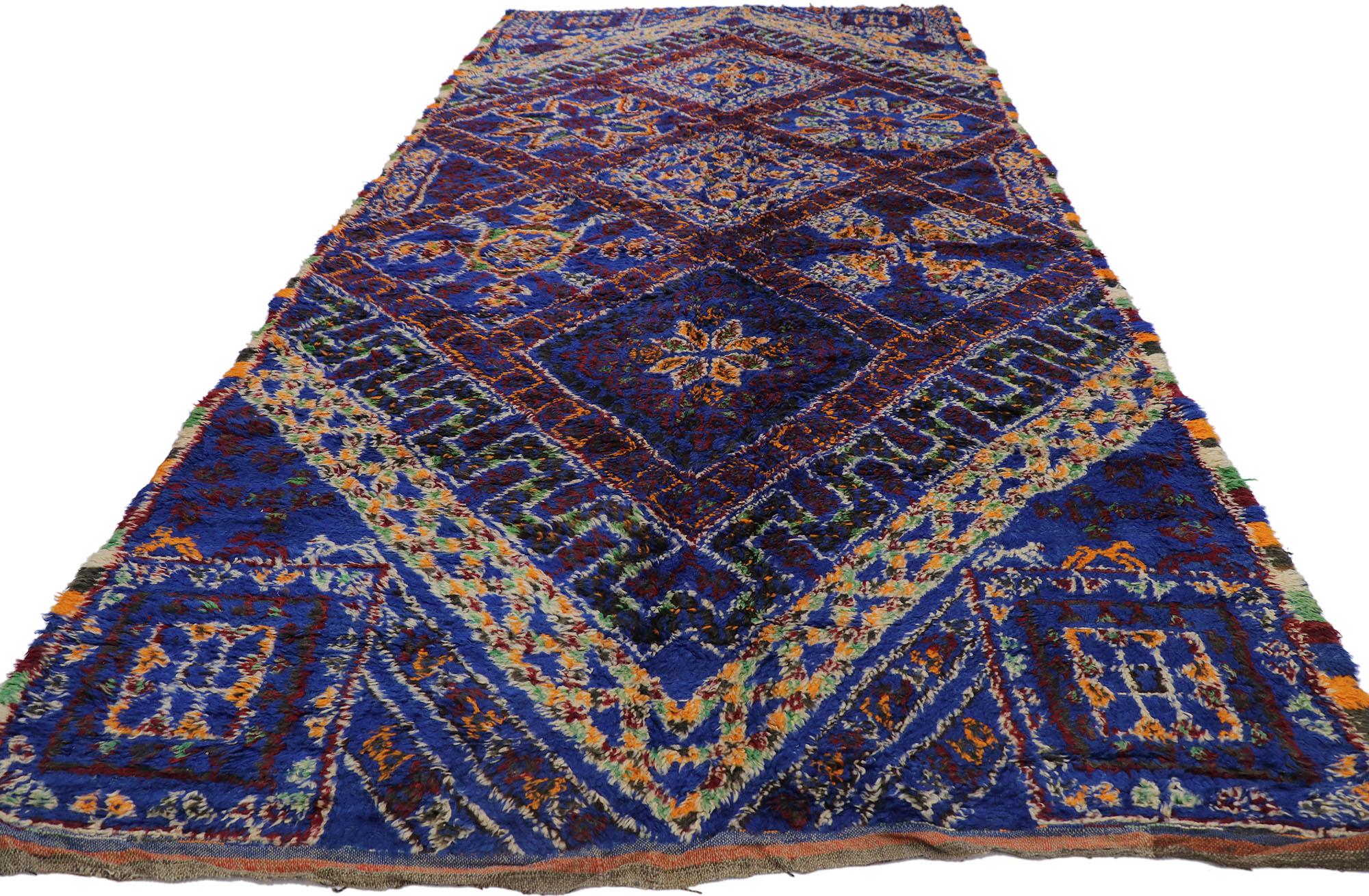 Tribal Vintage Blue Beni M'guild Moroccan Rug, Modern Style Meets Nomadic Charm For Sale