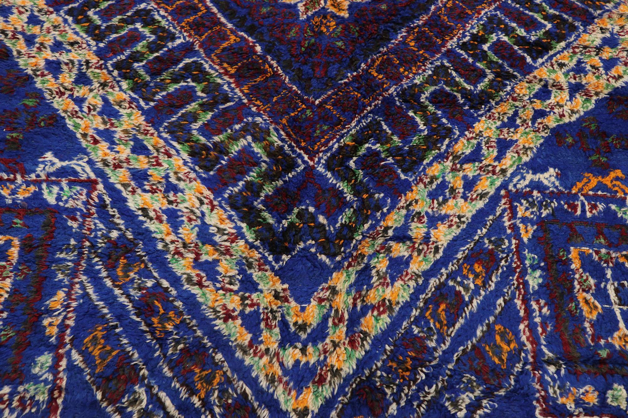 Hand-Knotted Vintage Blue Beni M'guild Moroccan Rug, Modern Style Meets Nomadic Charm For Sale