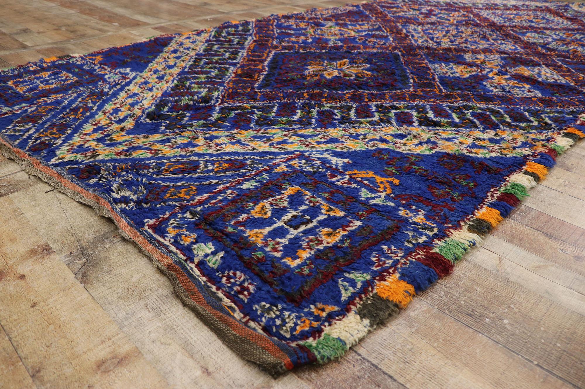 20th Century Vintage Blue Beni M'guild Moroccan Rug, Modern Style Meets Nomadic Charm For Sale