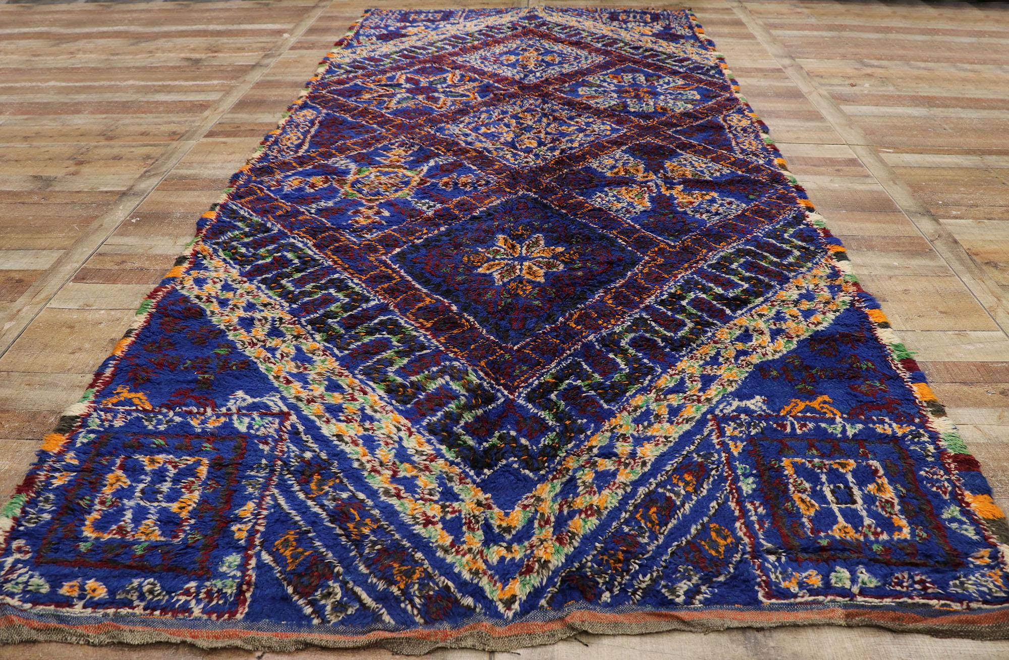 Wool Vintage Blue Beni M'guild Moroccan Rug, Modern Style Meets Nomadic Charm For Sale