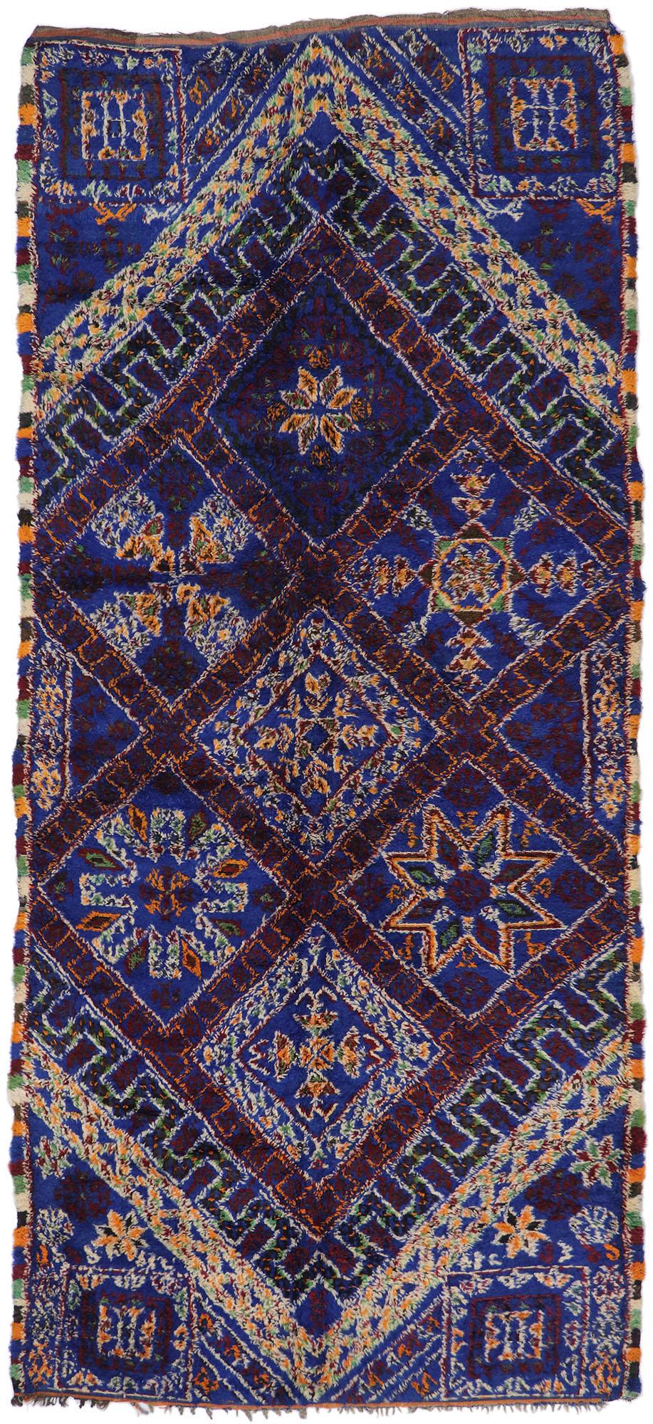 Vintage Blue Beni M'guild Moroccan Rug, Modern Style Meets Nomadic Charm For Sale 2