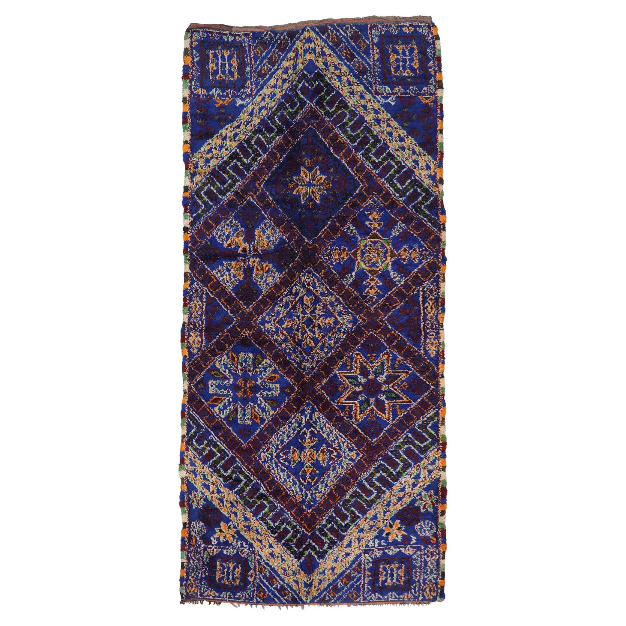 Vintage Blue Beni M'guild Moroccan Rug, Modern Style Meets Nomadic Charm For Sale