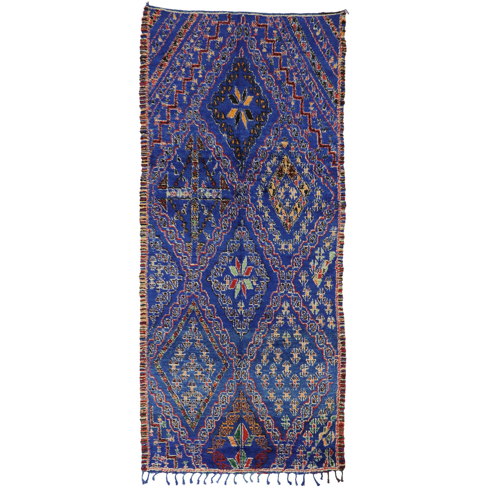 Vintage Blue Beni Mguild Moroccan Rug with Mid-Century Modern Tribal Style