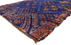 Vintage Blue Beni M'guild Moroccan Rug with Tribal Style
