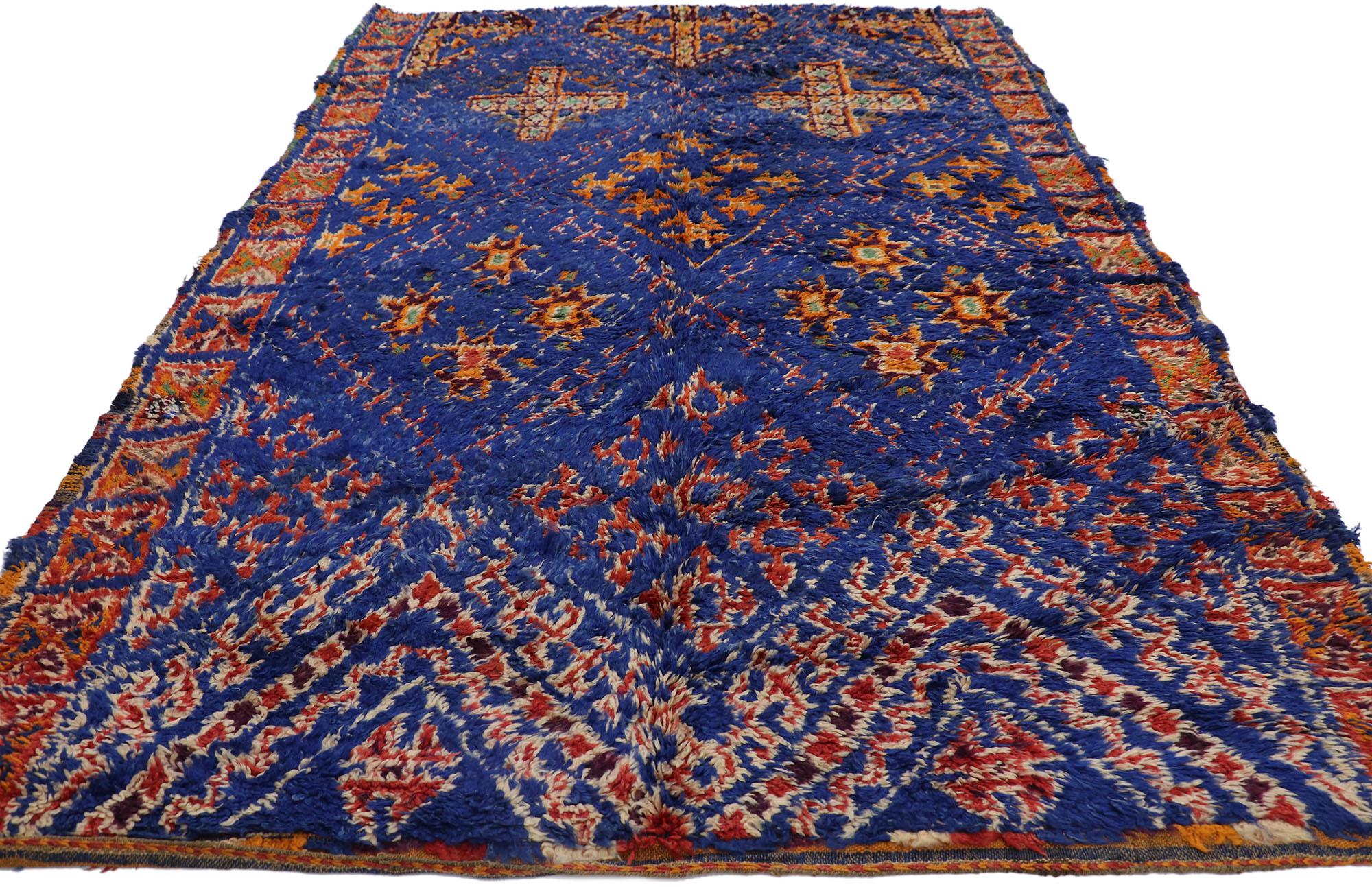 Hand-Knotted Vintage Blue Beni M'guild Moroccan Rug with Tribal Style For Sale