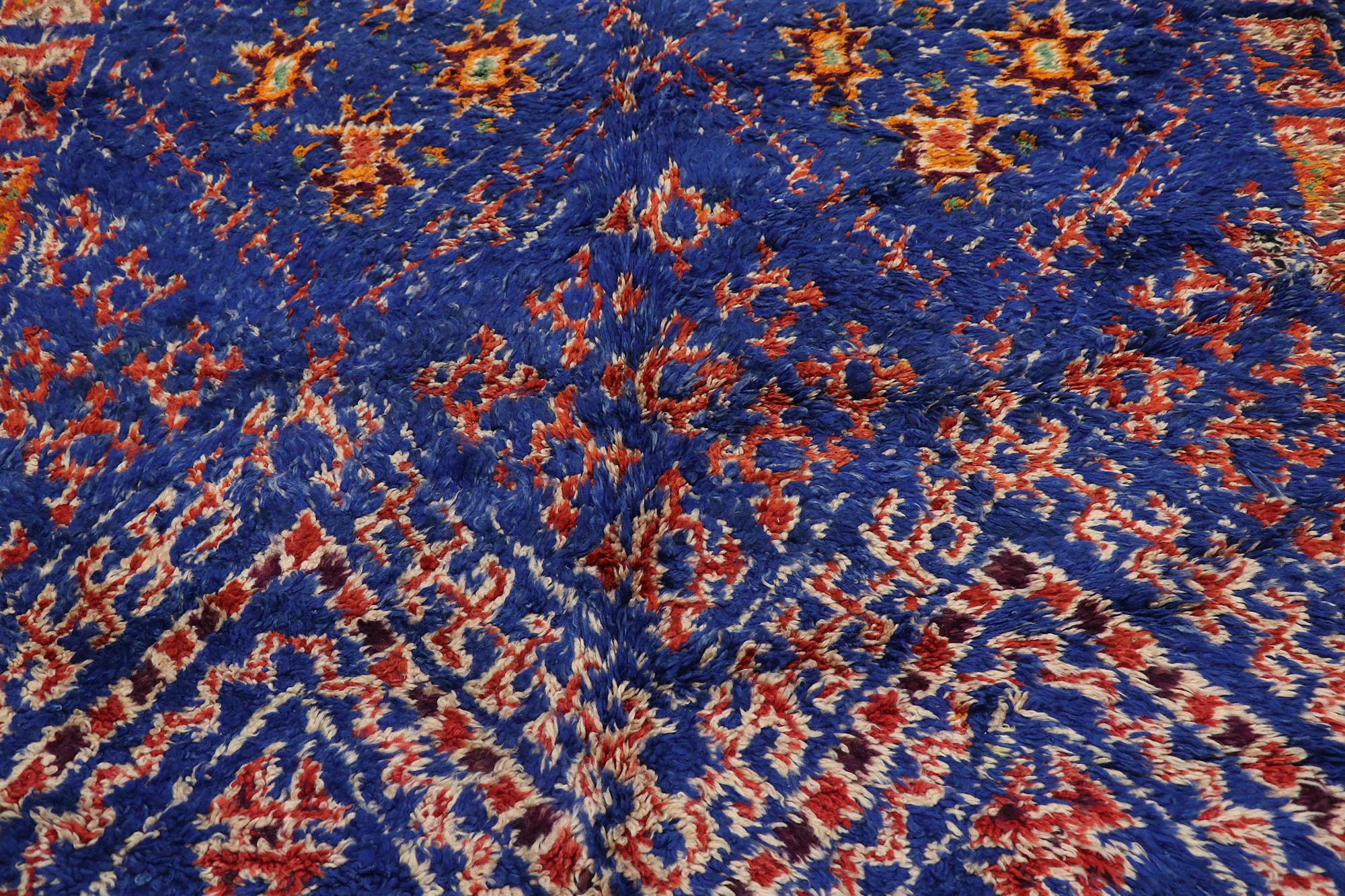 Vintage Blue Beni M'guild Moroccan Rug with Tribal Style In Good Condition For Sale In Dallas, TX