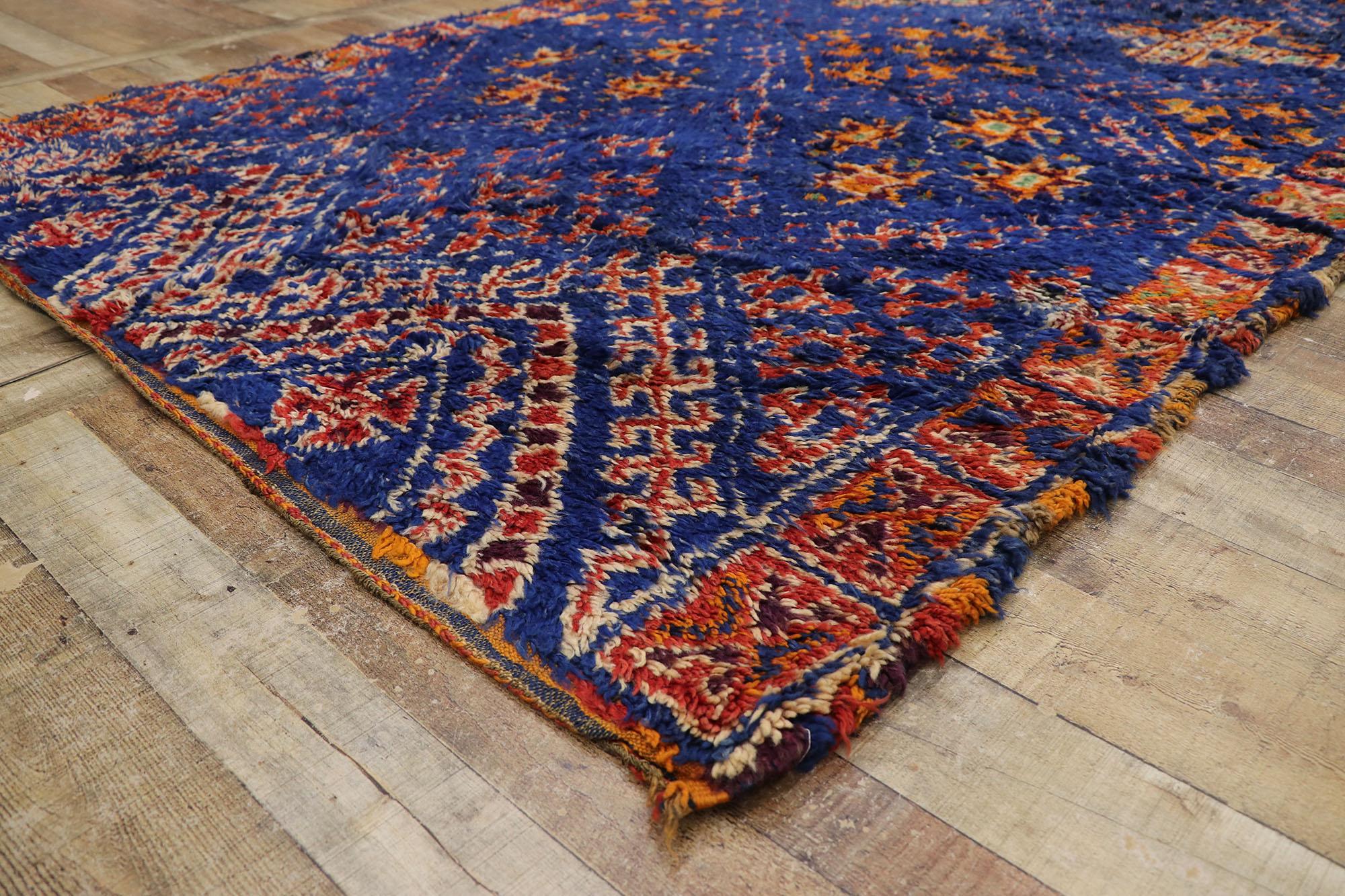 Wool Vintage Blue Beni M'guild Moroccan Rug with Tribal Style For Sale