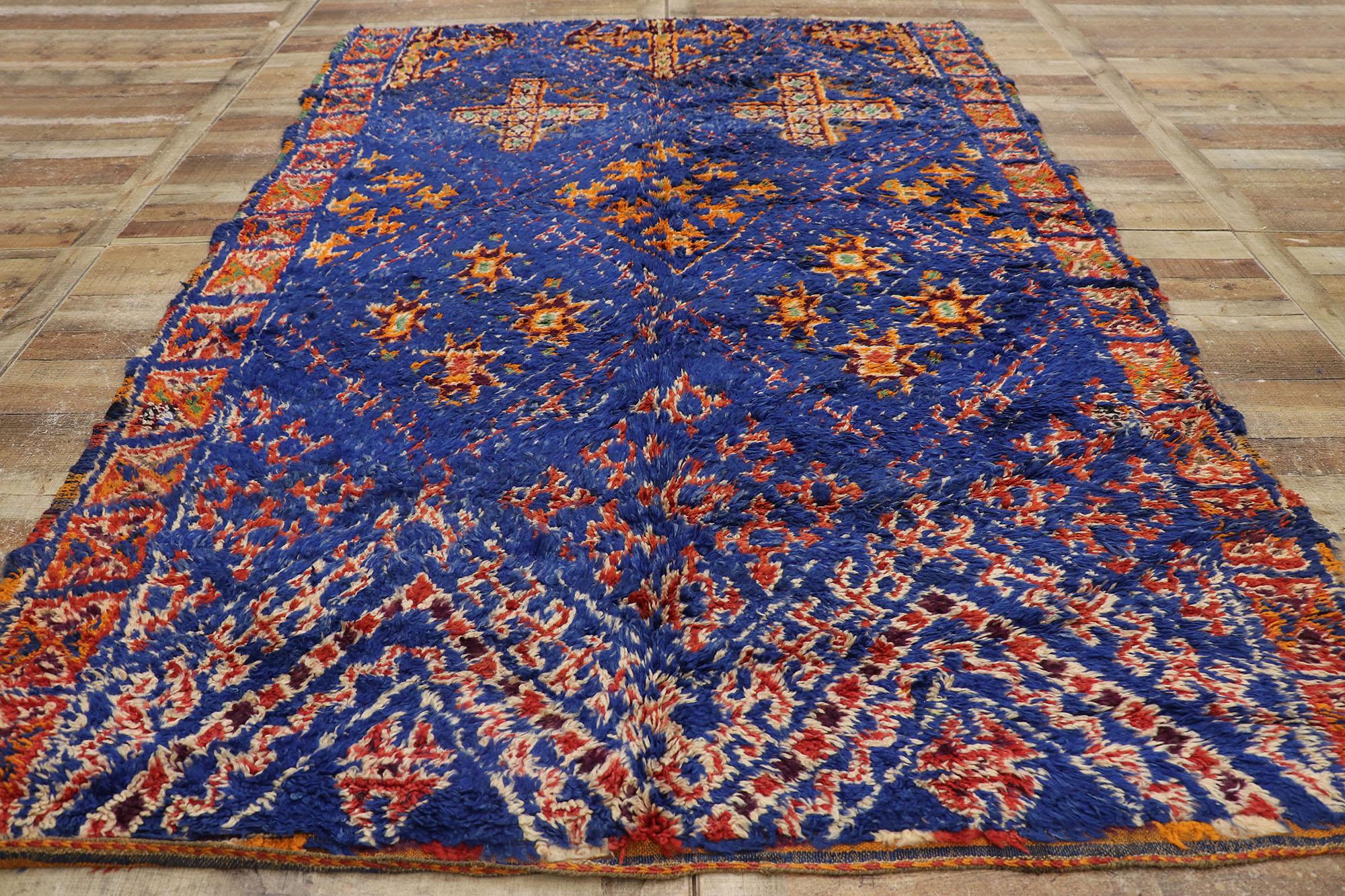 Vintage Blue Beni M'guild Moroccan Rug with Tribal Style For Sale 1