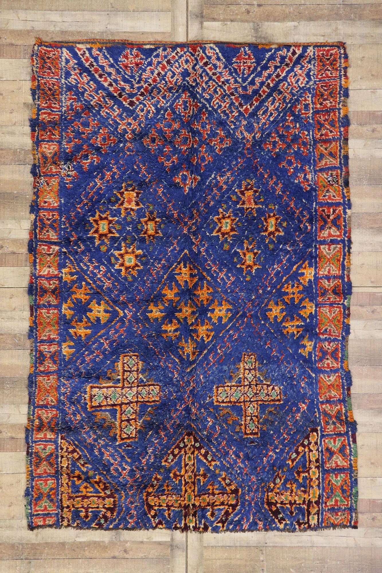 Vintage Blue Beni M'guild Moroccan Rug with Tribal Style For Sale 2