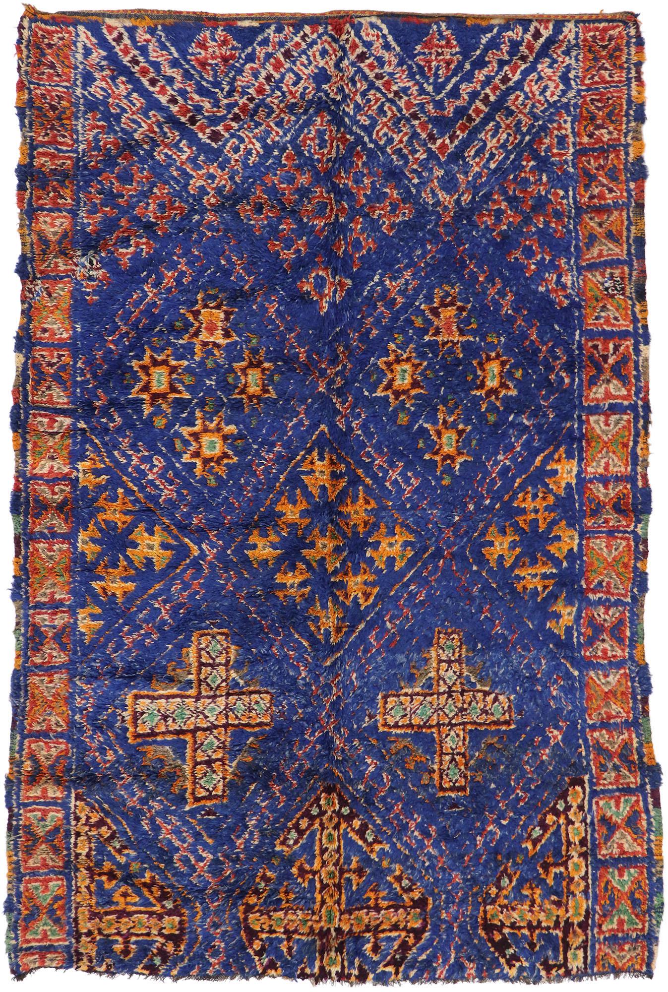 Vintage Blue Beni M'guild Moroccan Rug with Tribal Style For Sale 3
