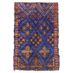 Vintage Blue Beni M'guild Moroccan Rug with Tribal Style