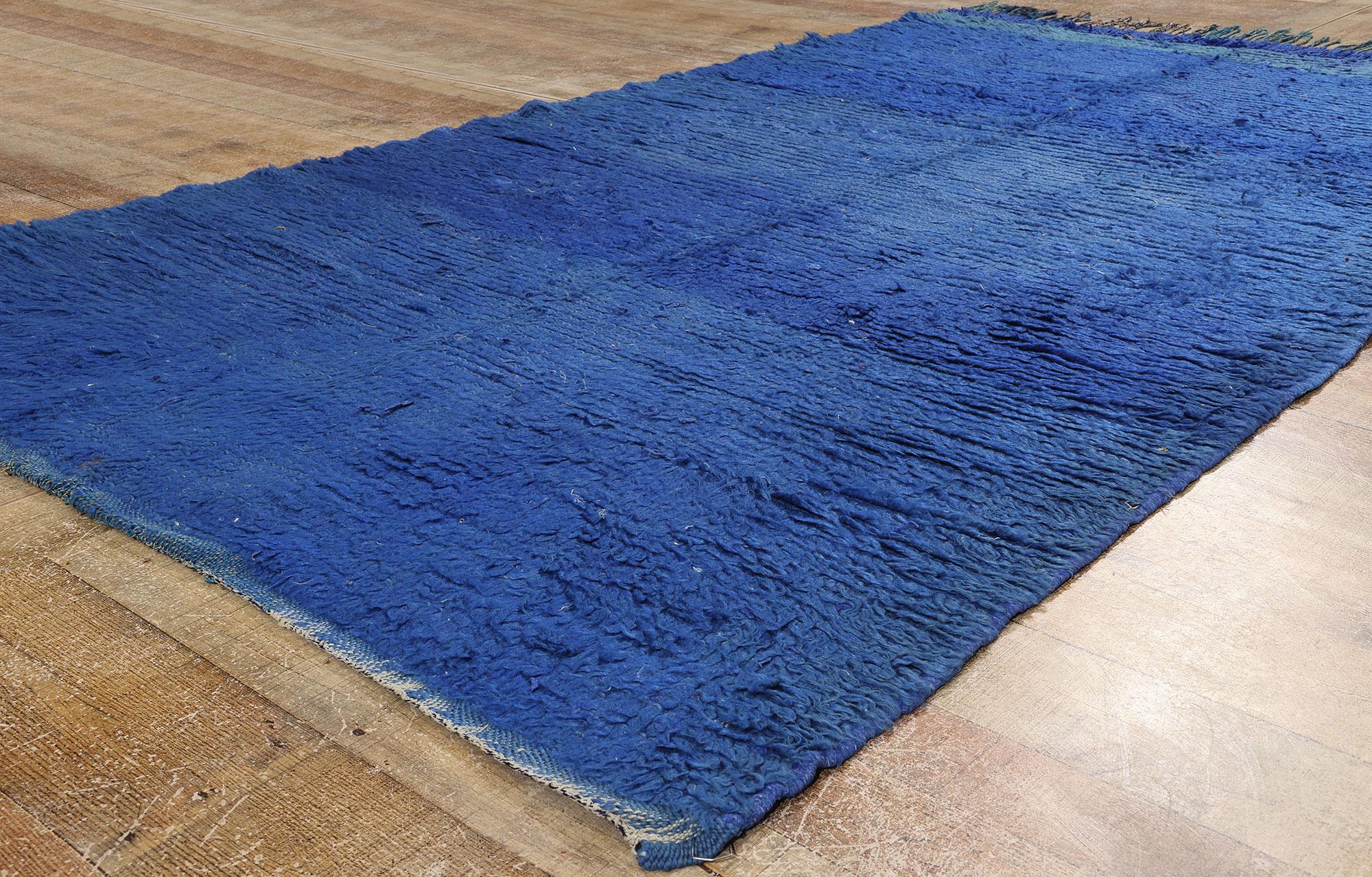 Vintage Blue Beni Mrirt Moroccan Rug, Cozy Nomad Meets Bohemian Enchantment For Sale 1