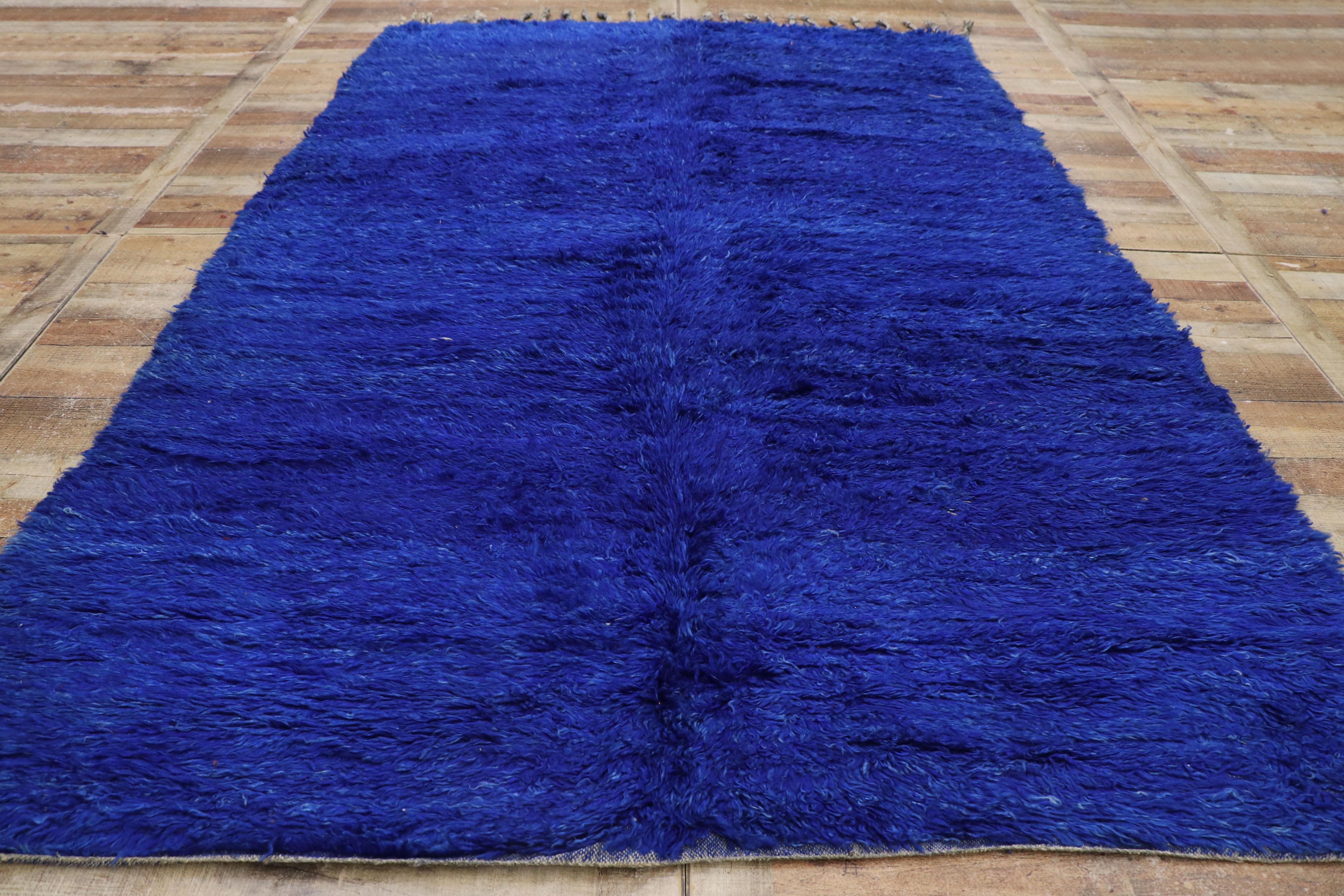 Wool Vintage Blue Beni Mrirt Moroccan Rug, Cozy Nomad Meets Bohemian Enchantment For Sale