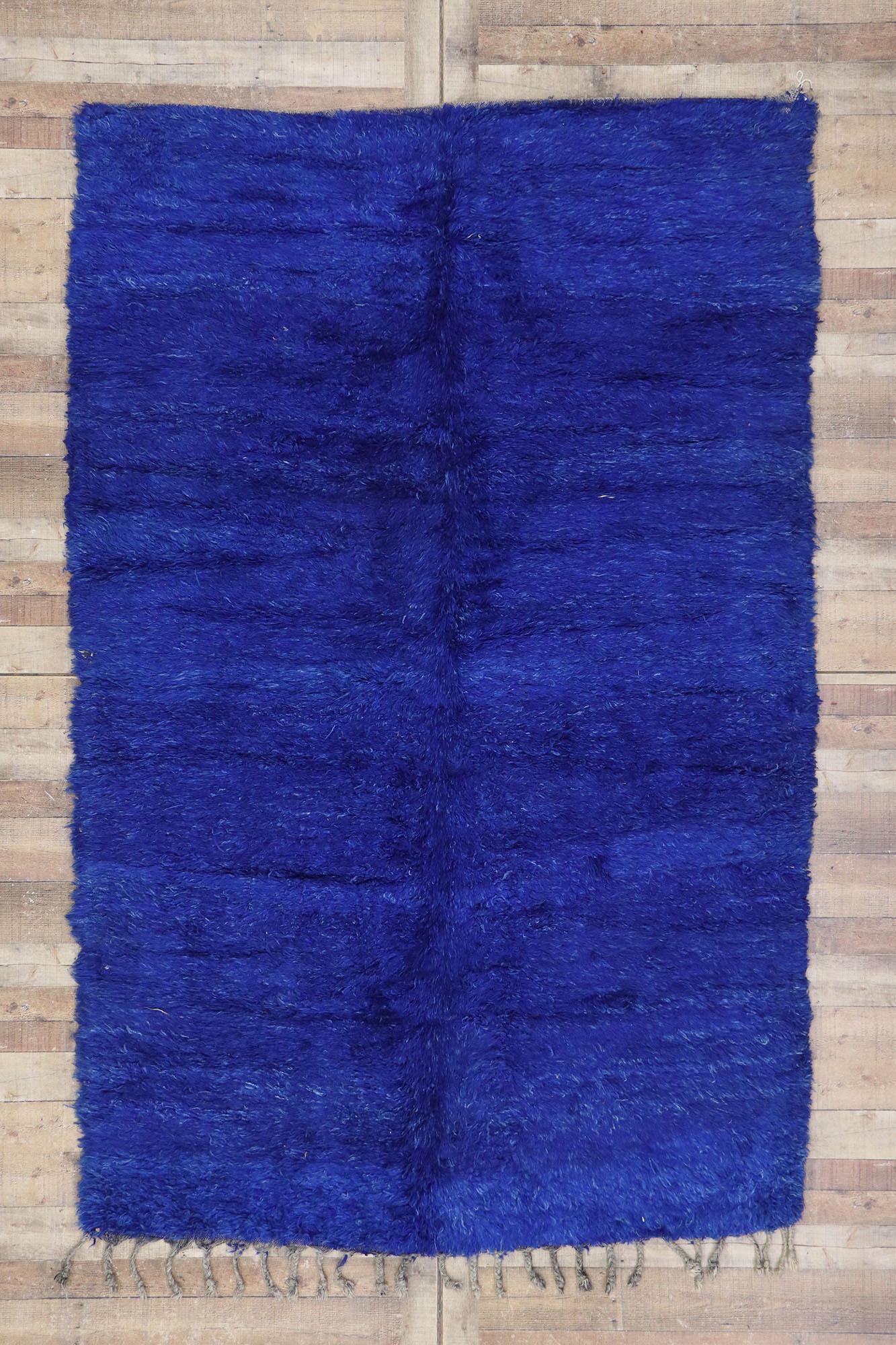 Vintage Blue Beni Mrirt Moroccan Rug, Cozy Nomad Meets Bohemian Enchantment For Sale 1