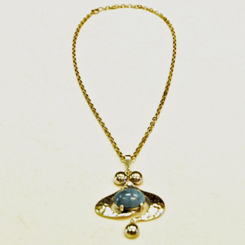 Vintage Blue Bergslagen Stone Silver Pendant by Ove Nordström, Sweden 1976 In Good Condition In Stockholm, SE