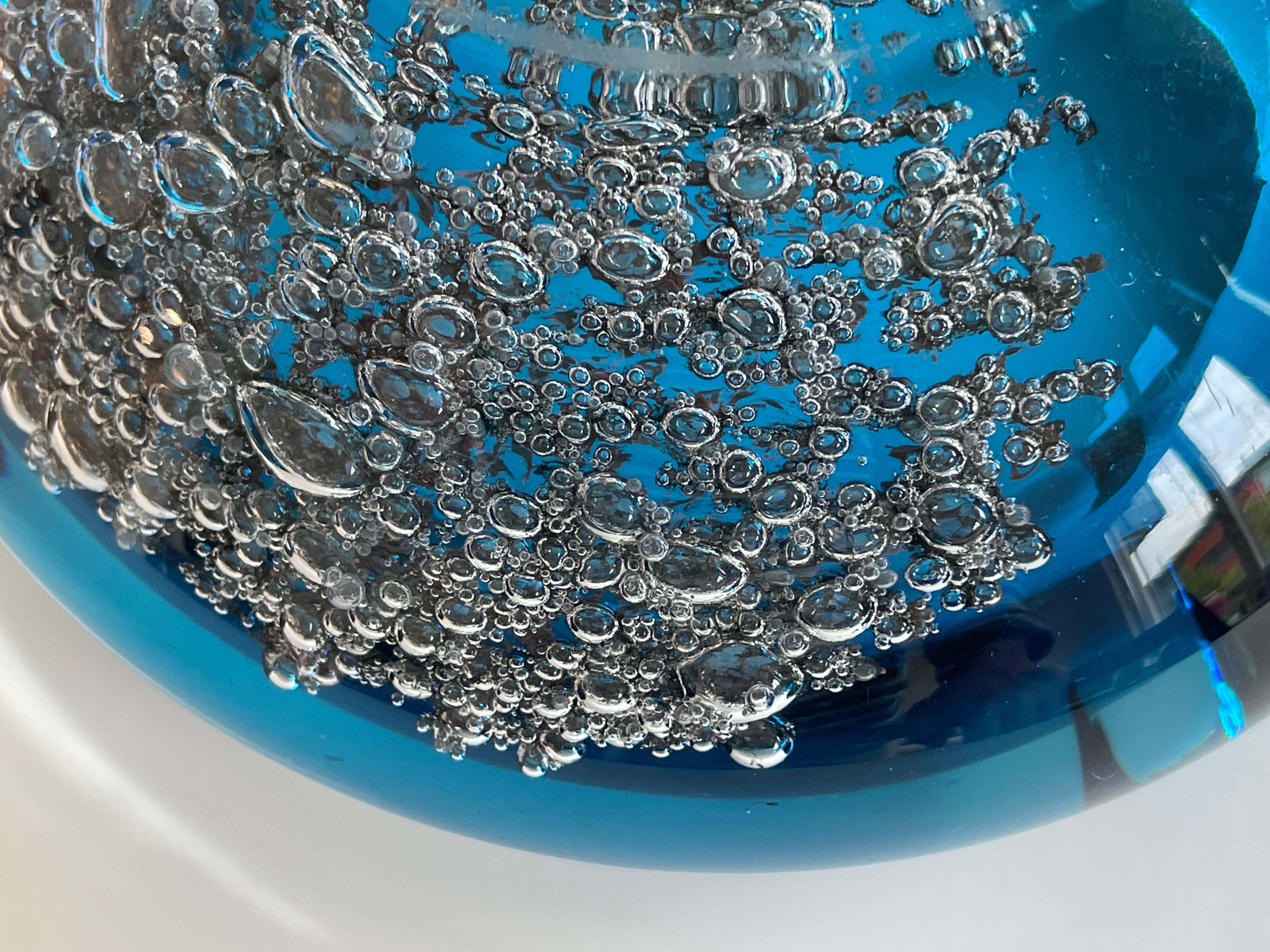 Late 20th Century Vintage Blue Bobbel Artglass Bowl Ashtray, Italy 1970s For Sale