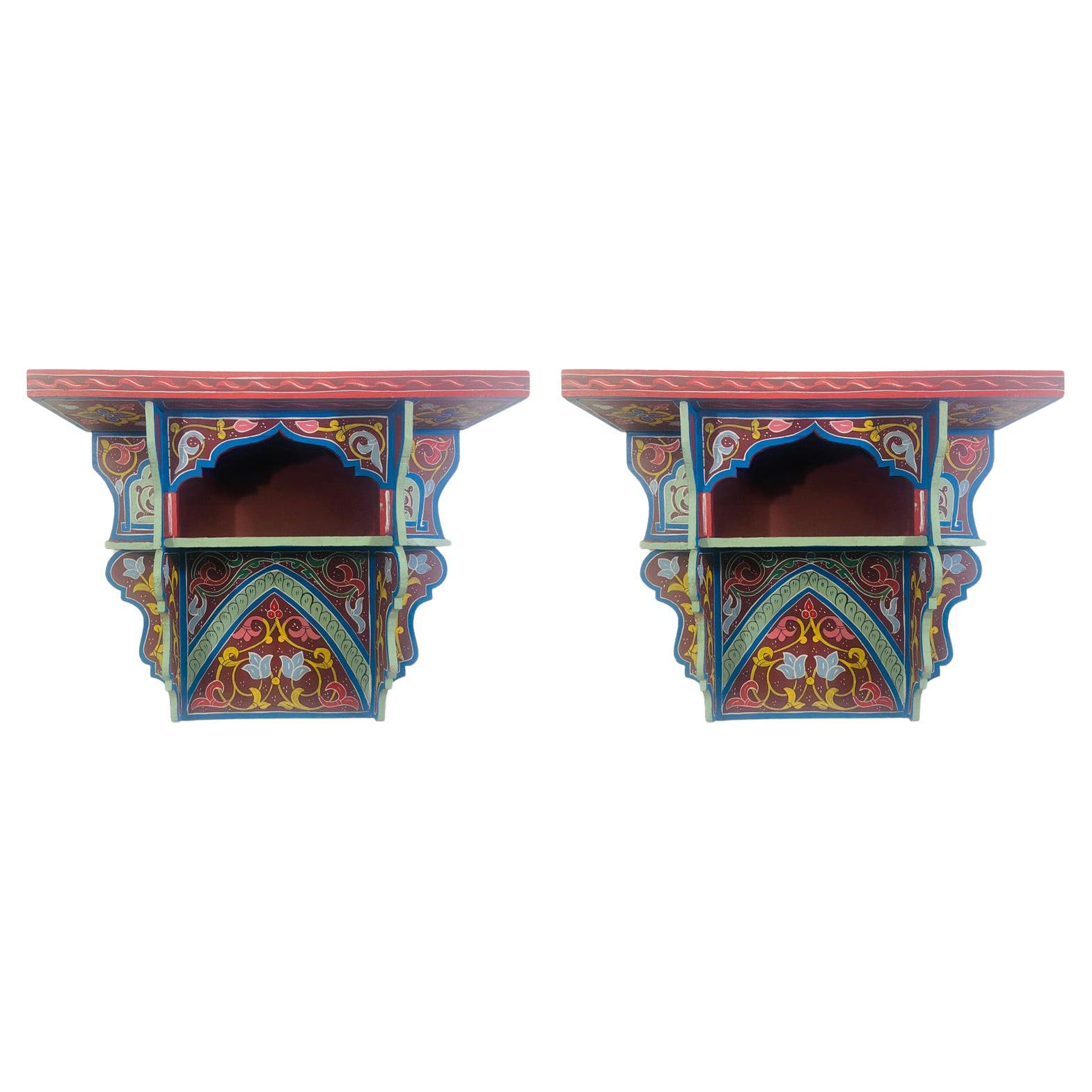 Vintage Blue Boho Chic Moroccan Spice Shelf or Rack , a Pair For Sale