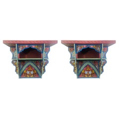 Used Blue Boho Chic Moroccan Spice Shelf or Rack , a Pair