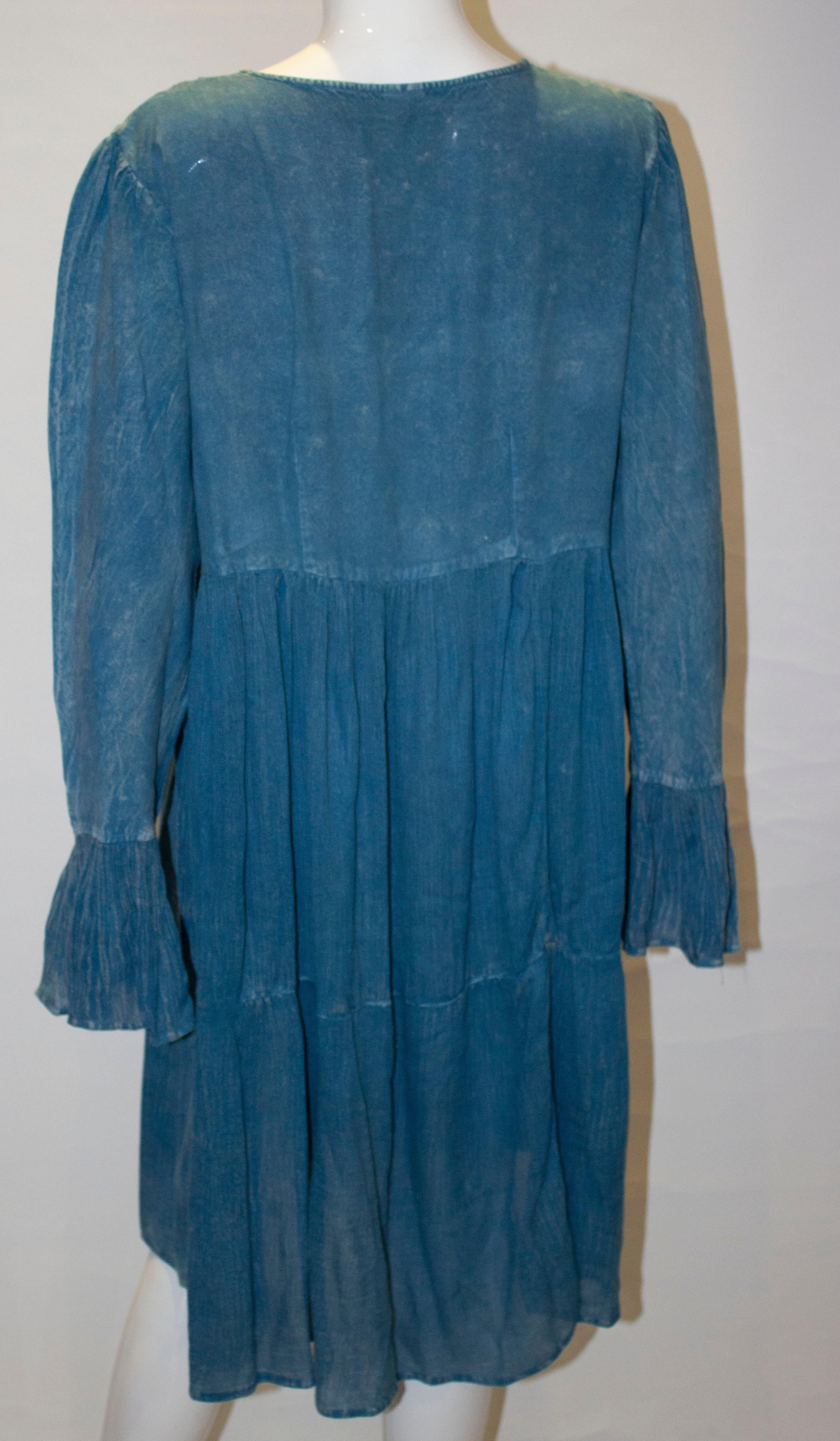 Vintage Blue Boho Top / Mini Dress For Sale 4