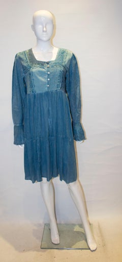 Vintage Blue Boho Top / Mini Dress