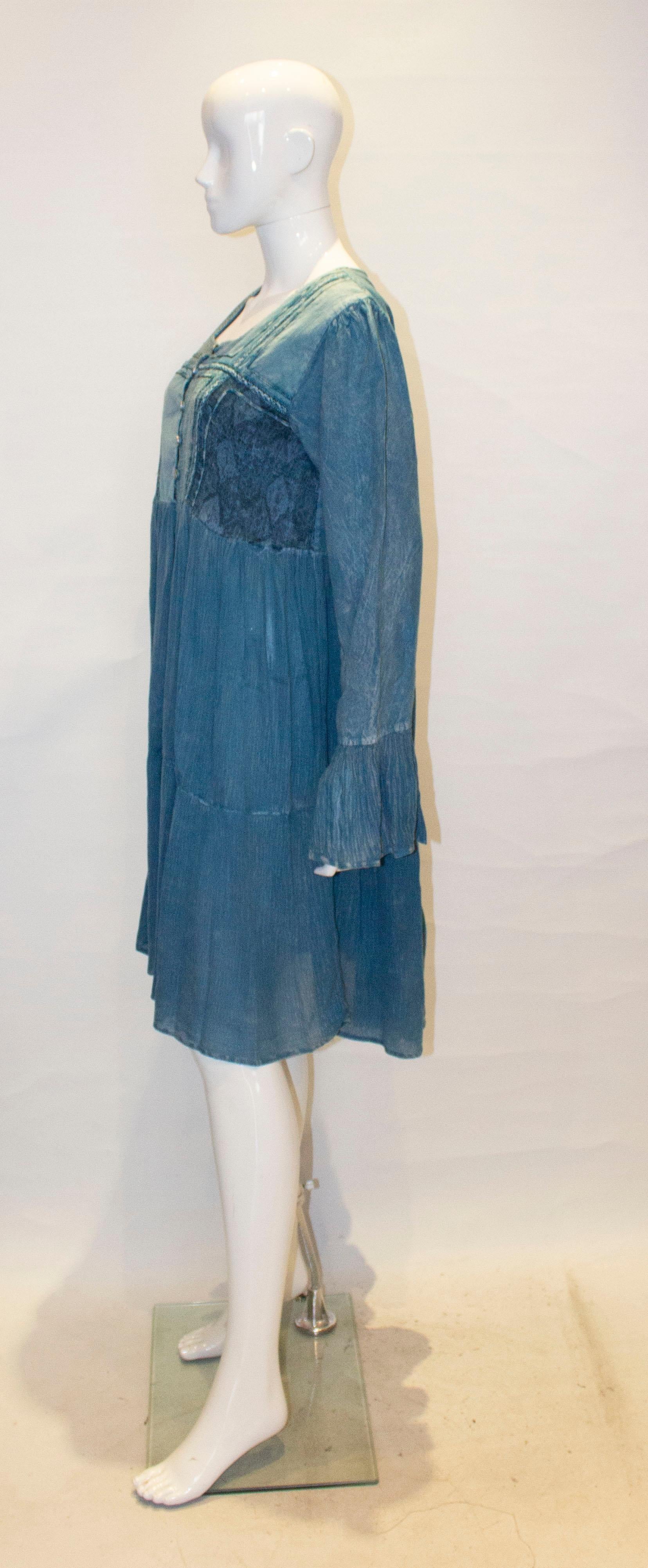 Vintage Blue Boho Top / Mini Dress In Good Condition For Sale In London, GB