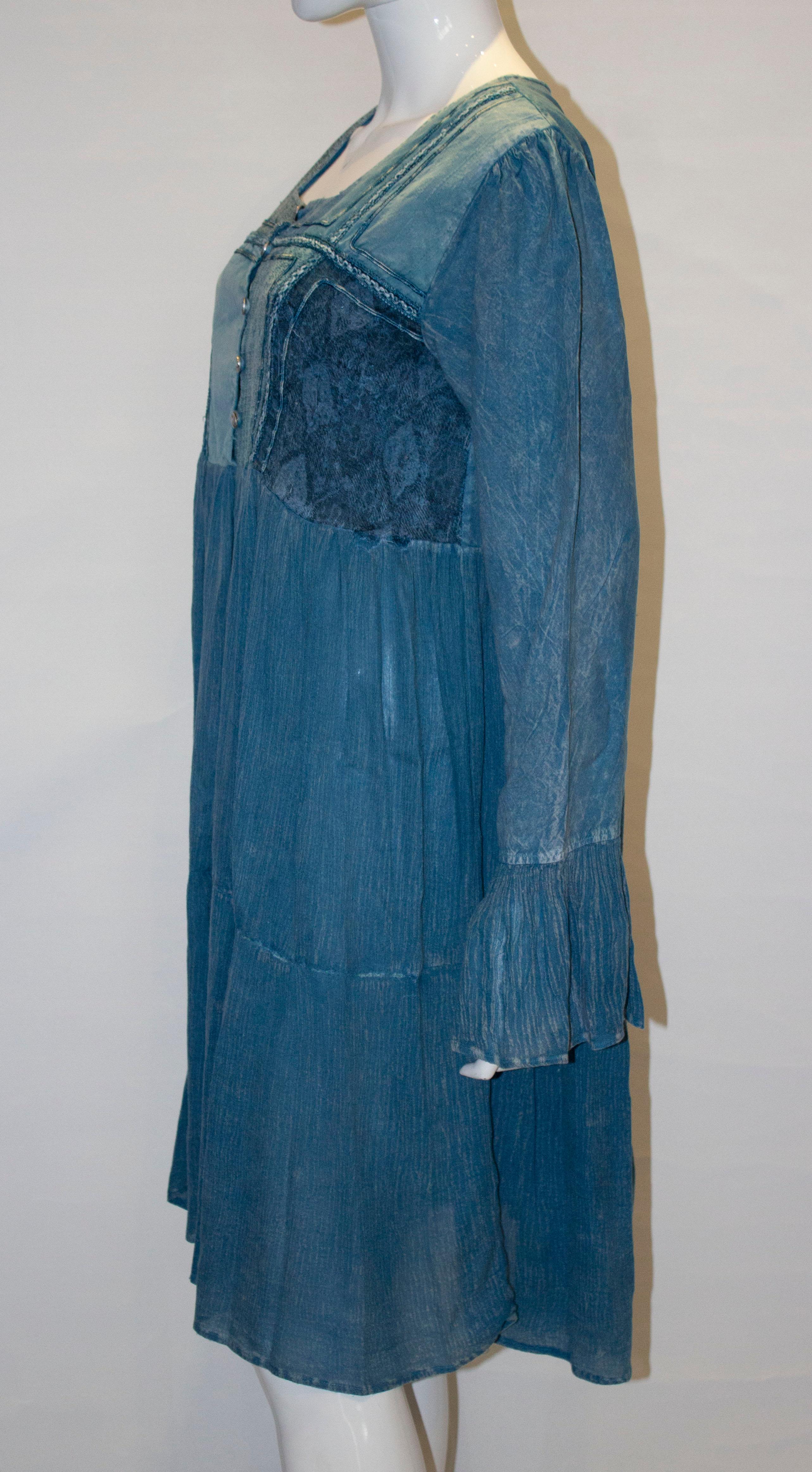 Women's Vintage Blue Boho Top / Mini Dress For Sale