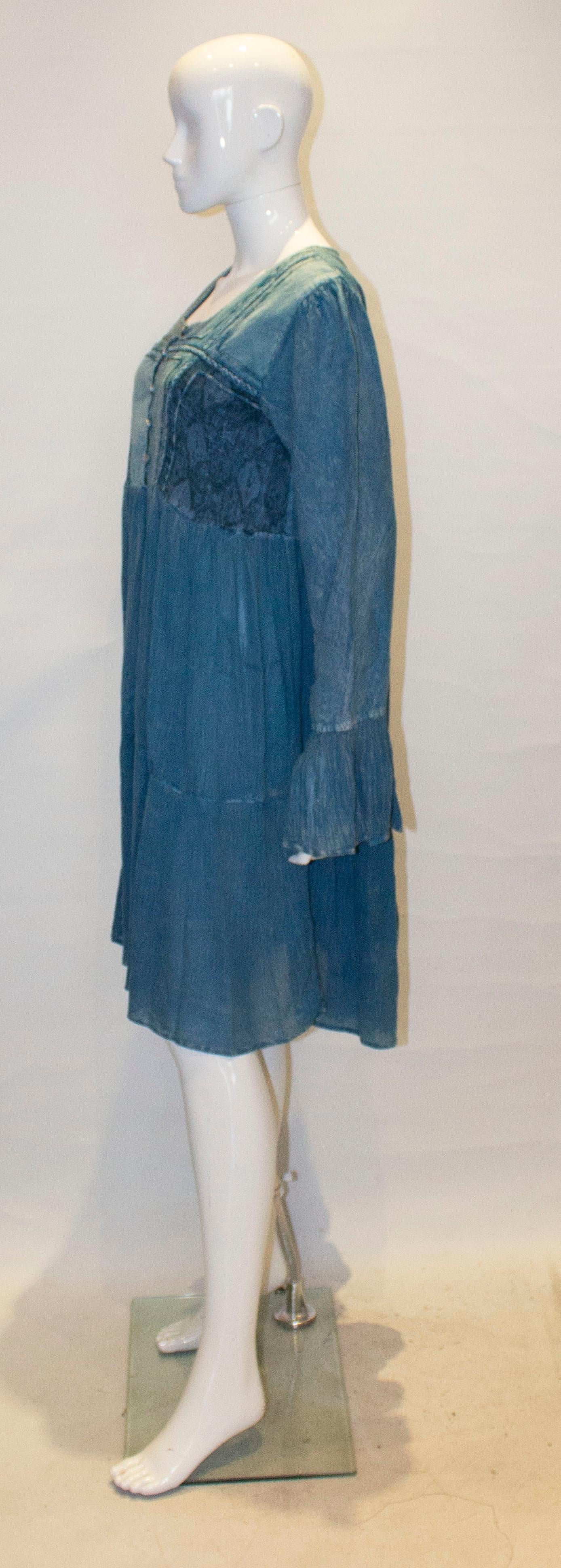 Vintage Blue Boho Top / Mini Dress For Sale 1