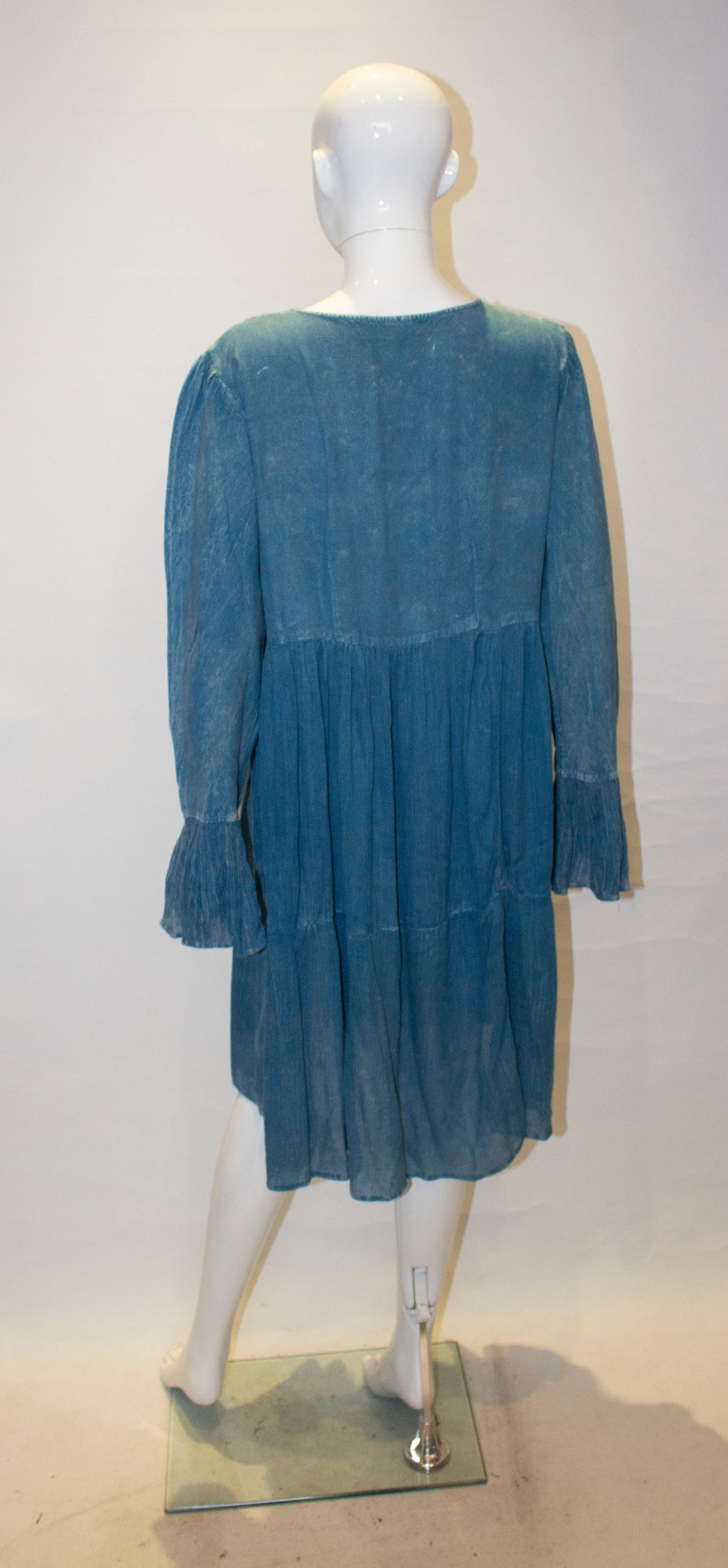 Vintage Blue Boho Top / Mini Dress For Sale 3