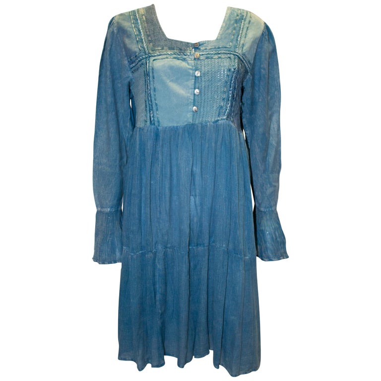 Vintage Blue Boho Top / Mini Dress For Sale at 1stDibs