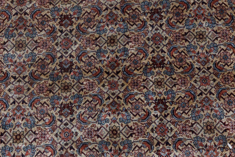 Egyptian Vintage Blue, Brown, Red, and White Silk Rug by Doris Leslie Blau For Sale