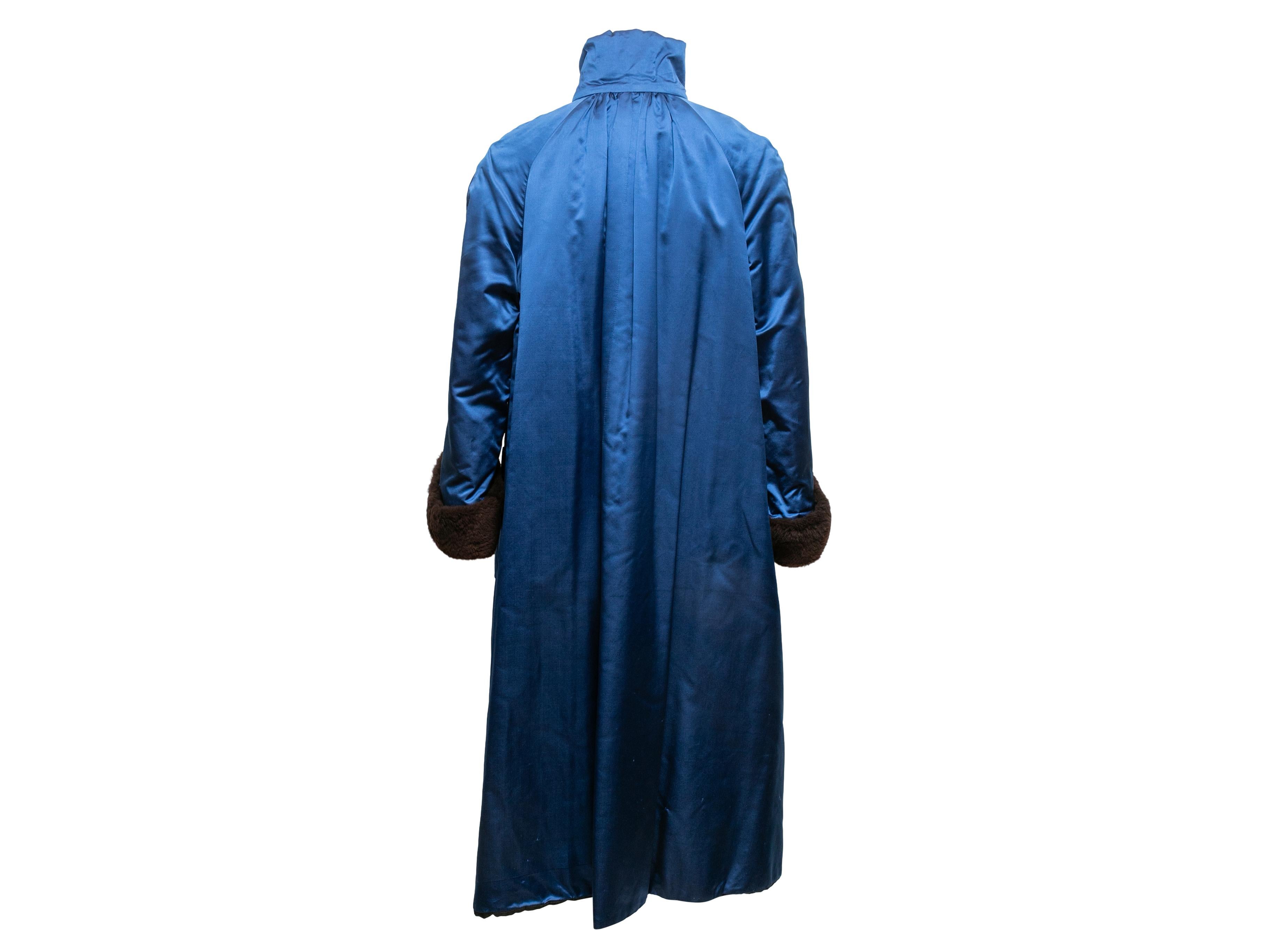 Purple Vintage Blue & Brown Valentino Boutique Silk & Faux Fur Coat Size US 10
