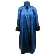 Vintage Blue & Brown Valentino Boutique Silk & Faux Fur Coat Size US 10